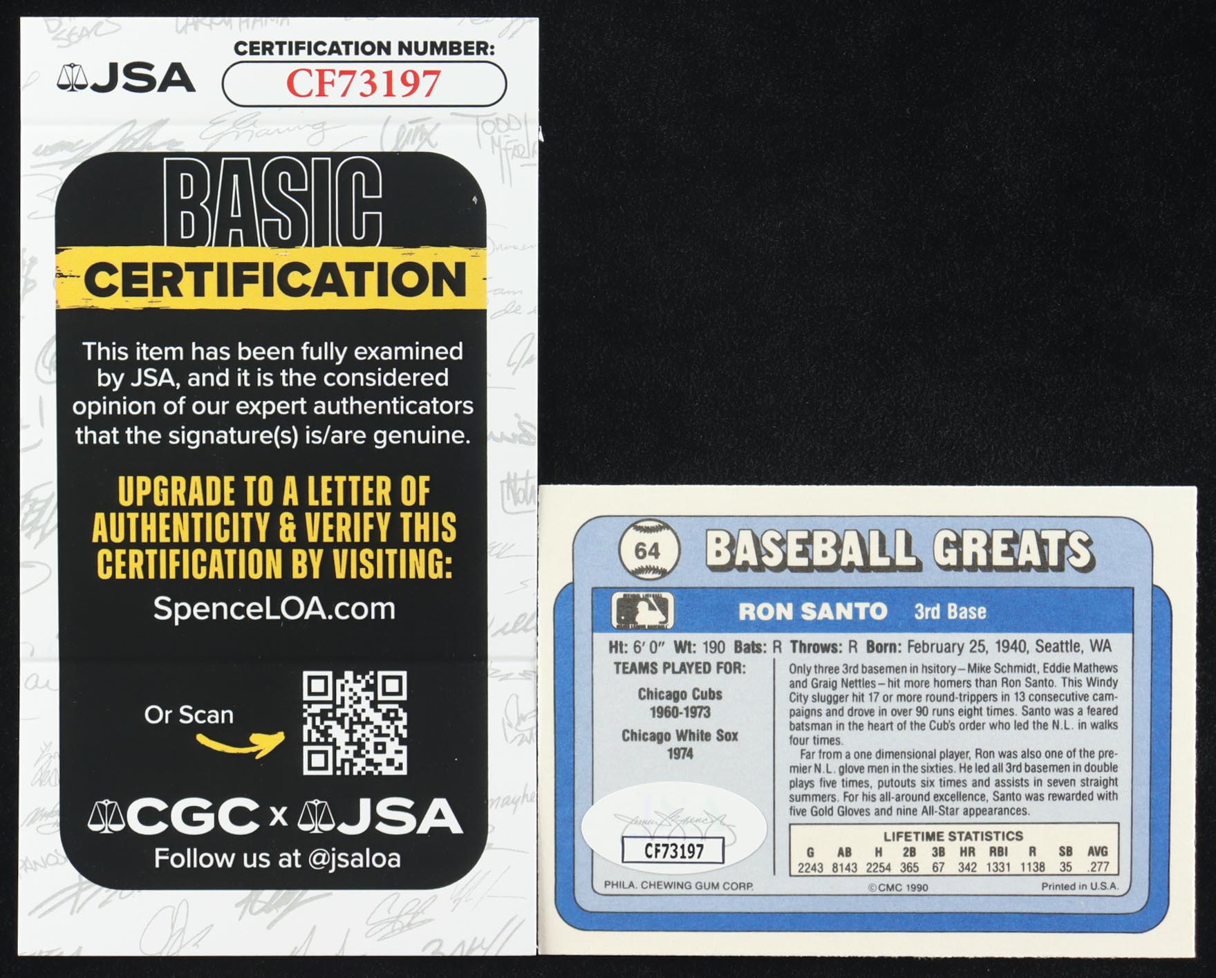 Ron Santo Signed 1990 Swell Baseball Greats #64 (JSA) at PristineAuction.com Ron Santo Signed 1990 Swell Baseball Greats #64 (JSA) at PristineAuction.com