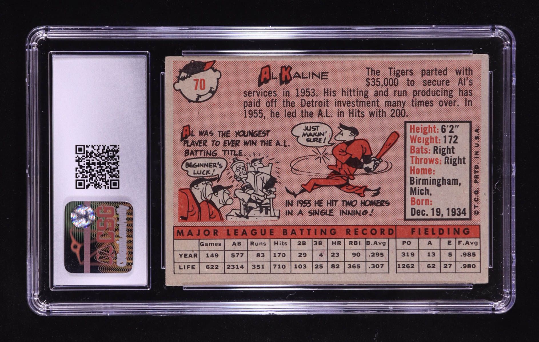 Al Kaline 1958 Topps #70A (CGC 5) at PristineAuction.com Al Kaline 1958 Topps #70A (CGC 5) at PristineAuction.com