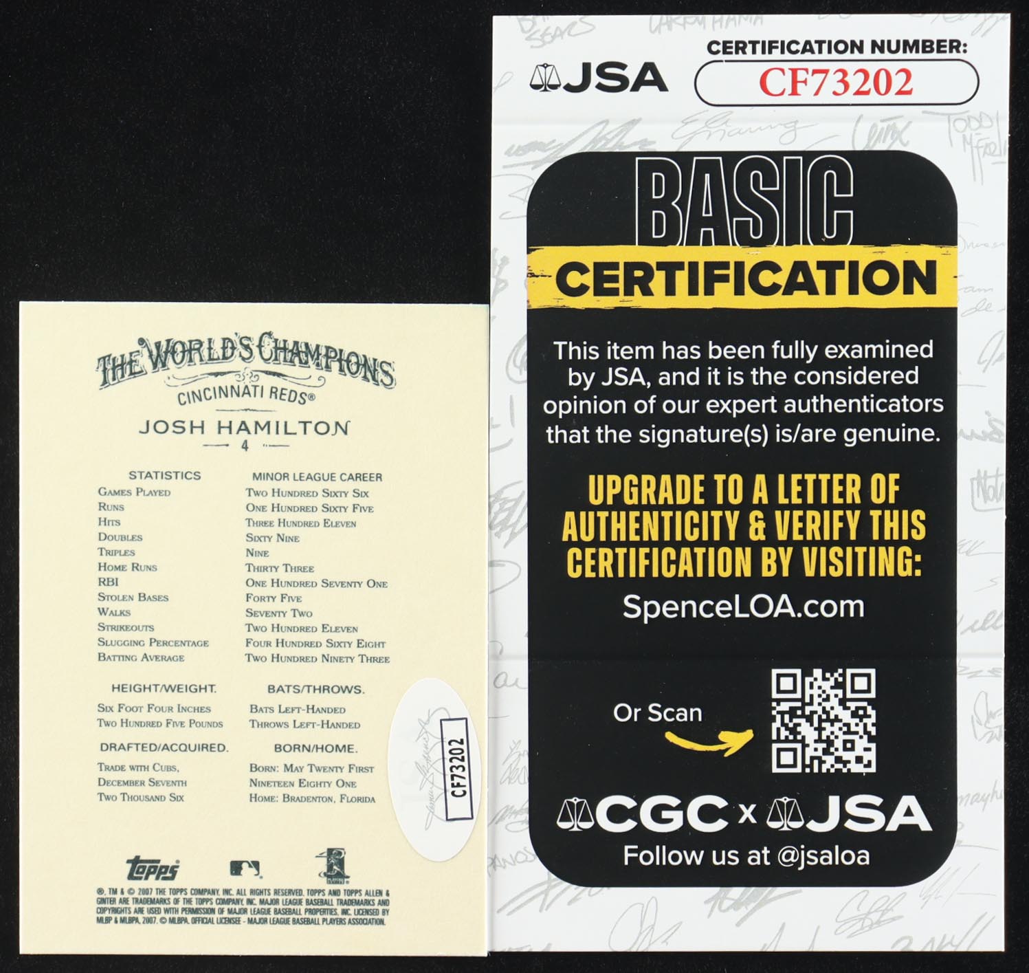 Josh Hamilton Signed 2007 Topps Allen and Ginter #4 RC (JSA) at PristineAuction.com Josh Hamilton Signed 2007 Topps Allen and Ginter #4 RC (JSA) at PristineAuction.com