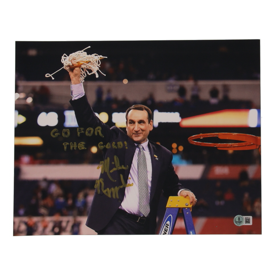 Mike Krzyzewski Signed Duke Blue Devils 11x14 Photo Inscribed "Go for the Gold!" (Beckett) at PristineAuction.com Mike Krzyzewski Signed Duke Blue Devils 11x14 Photo Inscribed "Go for the Gold!" (Beckett) at PristineAuction.com