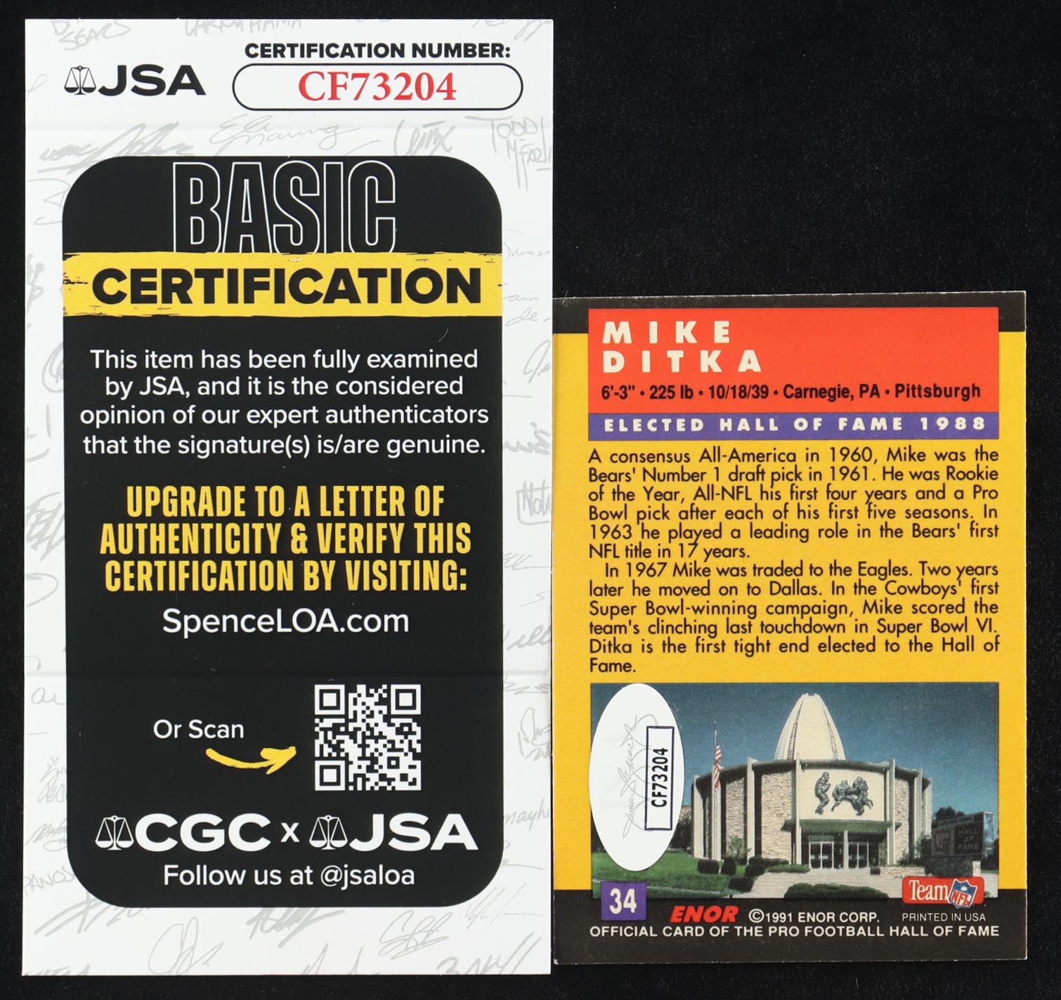 Mike Ditka Signed 1991 ENOR Pro Football HOF #34 (JSA) at PristineAuction.com Mike Ditka Signed 1991 ENOR Pro Football HOF #34 (JSA) at PristineAuction.com