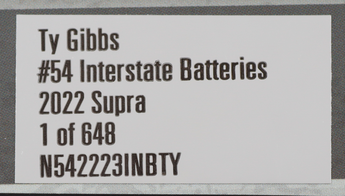 Ty Gibbs Signed 2022 #54 Interstate Batteries Supra | 1:24 Diecast Car (PA) at PristineAuction.com Ty Gibbs Signed 2022 #54 Interstate Batteries Supra | 1:24 Diecast Car (PA) at PristineAuction.com