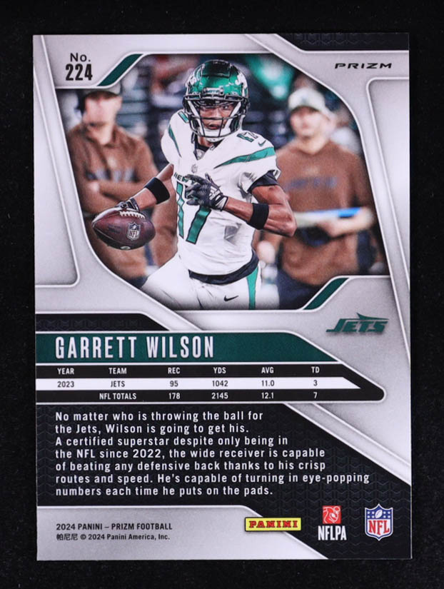 Garrett Wilson 2024 Panini Prizm Prizms Lazer #224 at PristineAuction.com Garrett Wilson 2024 Panini Prizm Prizms Lazer #224 at PristineAuction.com