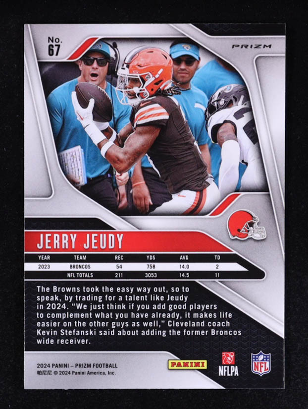 Jerry Jeudy 2024 Panini Prizm Prizms Lazer #67 at PristineAuction.com Jerry Jeudy 2024 Panini Prizm Prizms Lazer #67 at PristineAuction.com