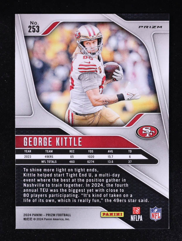 George Kittle 2024 Panini Prizm Prizms Lazer #253 at PristineAuction.com George Kittle 2024 Panini Prizm Prizms Lazer #253 at PristineAuction.com