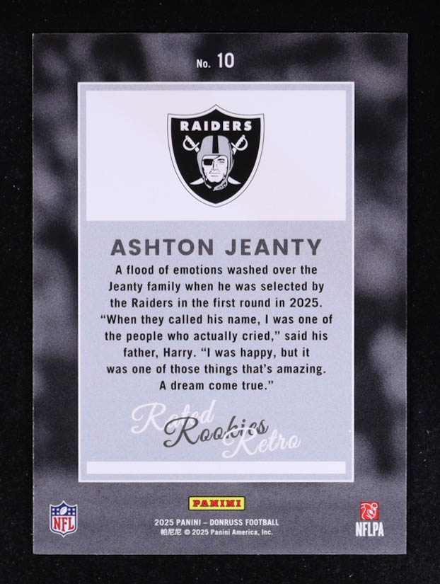 Ashton Jeanty 2025 Donruss Rated Rookies Retro #10 RC at PristineAuction.com Ashton Jeanty 2025 Donruss Rated Rookies Retro #10 RC at PristineAuction.com