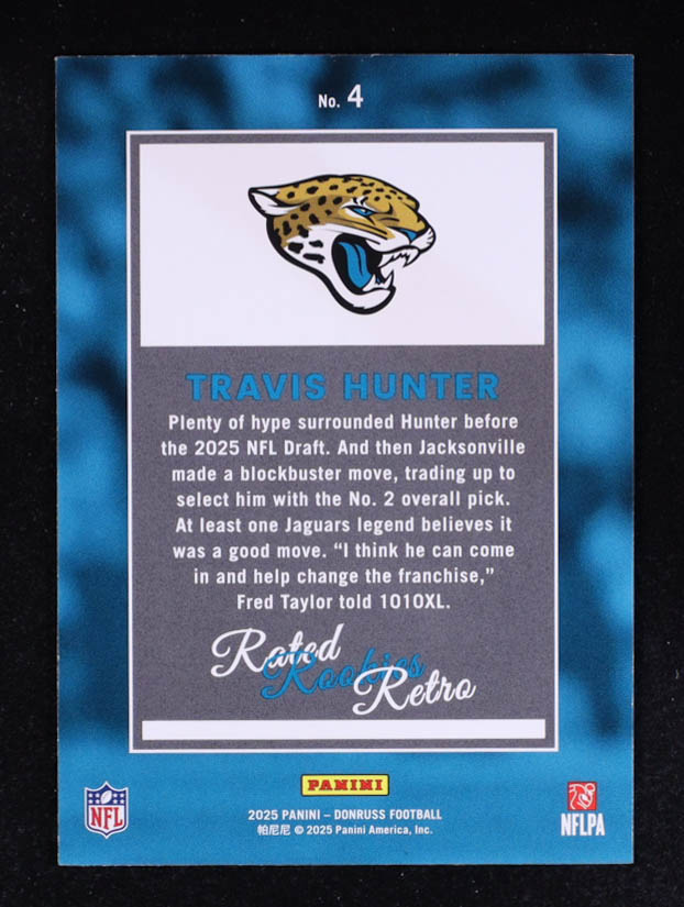 Travis Hunter 2025 Donruss Rated Rookies Retro #4 RC at PristineAuction.com Travis Hunter 2025 Donruss Rated Rookies Retro #4 RC at PristineAuction.com