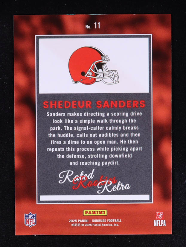 Shedeur Sanders 2025 Donruss Rated Rookies Retro #11 RC at PristineAuction.com Shedeur Sanders 2025 Donruss Rated Rookies Retro #11 RC at PristineAuction.com