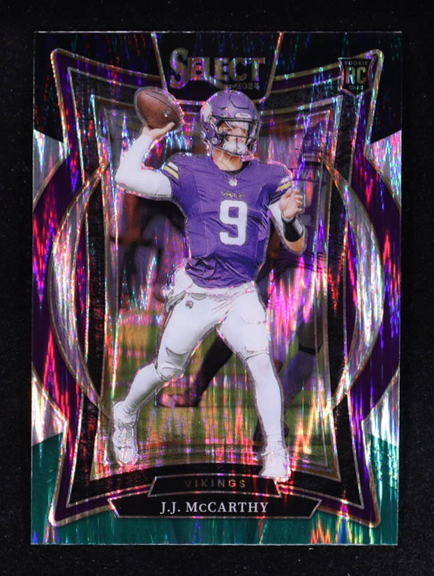 JJ McCarthy 2024 Select Prizm Black and Green Shock #24 RC at PristineAuction.com JJ McCarthy 2024 Select Prizm Black and Green Shock #24 RC at PristineAuction.com