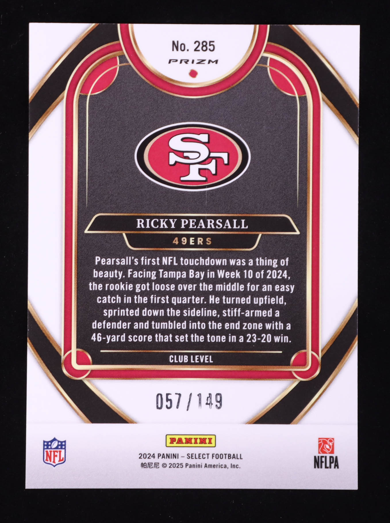 Ricky Pearsall 2024 Select Prizm Tri Color #285 RC #57/149 at PristineAuction.com Ricky Pearsall 2024 Select Prizm Tri Color #285 RC #57/149 at PristineAuction.com