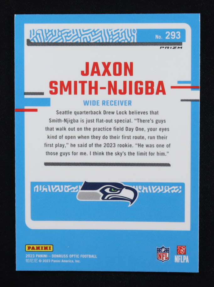 Jaxon Smith-Njigba 2023 Donruss Optic Purple Shock #293 RR RC at PristineAuction.com Jaxon Smith-Njigba 2023 Donruss Optic Purple Shock #293 RR RC at PristineAuction.com