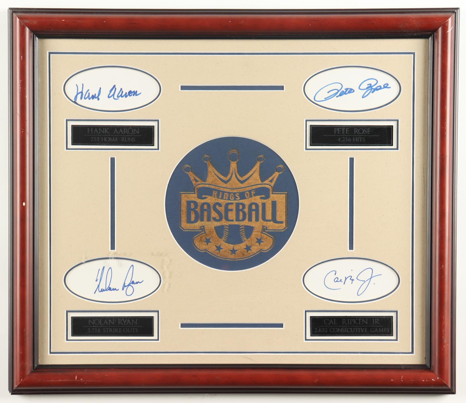 Kings of Baseball Custom Framed Cut Display Signed by (4) with Nolan Ryan, Hank Aaron, Pete Rose, Cal Ripken Jr. (JSA) at PristineAuction.com Kings of Baseball Custom Framed Cut Display Signed by (4) with Nolan Ryan, Hank Aaron, Pete Rose, Cal Ripken Jr. (JSA) at PristineAuction.com