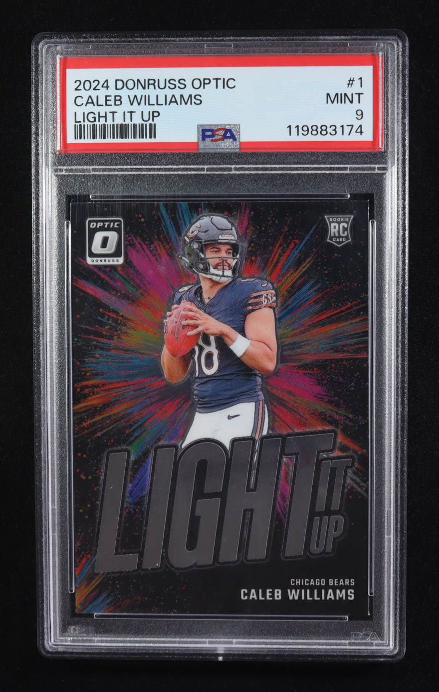 Caleb Williams 2024 Donruss Optic Light It Up #1 RC (PSA 9) at PristineAuction.com Caleb Williams 2024 Donruss Optic Light It Up #1 RC (PSA 9) at PristineAuction.com