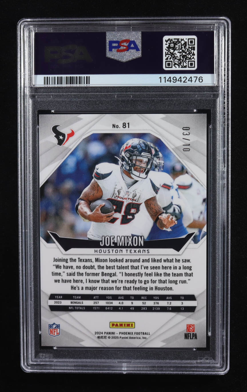 Joe Mixon 2024 Panini Phoenix Gold #81 #03/10 (PSA 10) at PristineAuction.com Joe Mixon 2024 Panini Phoenix Gold #81 #03/10 (PSA 10) at PristineAuction.com