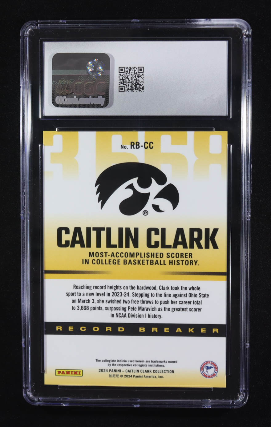 Caitlin Clark 2024 Panini Caitlin Clark Collection Record Breaker #RBCC RC (CGC 9) at PristineAuction.com Caitlin Clark 2024 Panini Caitlin Clark Collection Record Breaker #RBCC RC (CGC 9) at PristineAuction.com