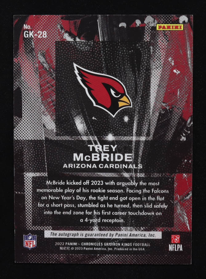 Trey McBride 2022 Panini Chronicles Signatures Gridiron Kings Auto #GK-28 RC #194/199 at PristineAuction.com Trey McBride 2022 Panini Chronicles Signatures Gridiron Kings Auto #GK-28 RC #194/199 at PristineAuction.com