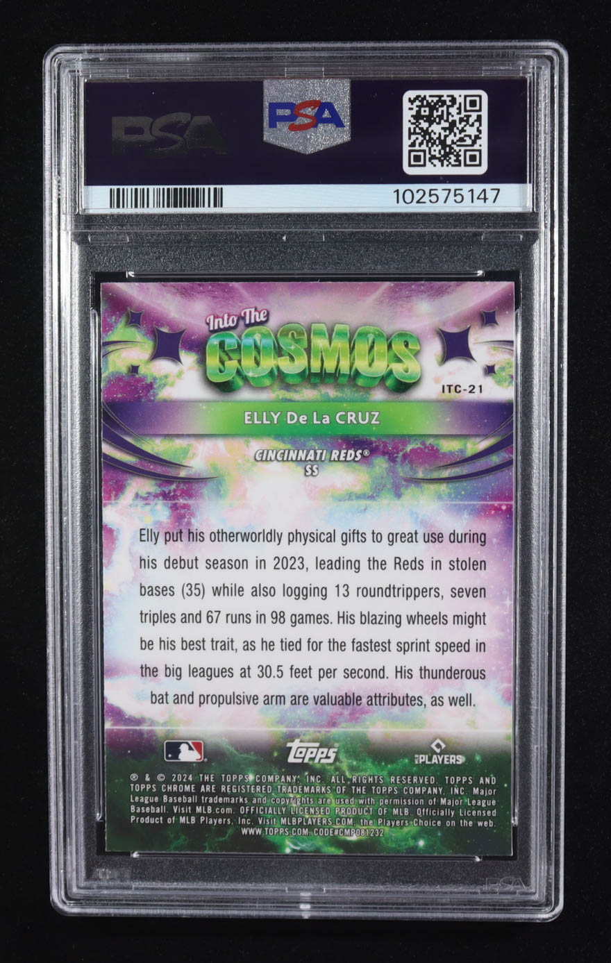 Elly De La Cruz 2024 Topps Cosmic Chrome Into the Cosmos #ITC21 RC (PSA 9) at PristineAuction.com Elly De La Cruz 2024 Topps Cosmic Chrome Into the Cosmos #ITC21 RC (PSA 9) at PristineAuction.com