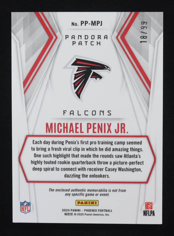 Michael Penix Jr. 2024 Panini Phoenix Pandora Patch #PP-MPJ RC #18/99 at PristineAuction.com Michael Penix Jr. 2024 Panini Phoenix Pandora Patch #PP-MPJ RC #18/99 at PristineAuction.com