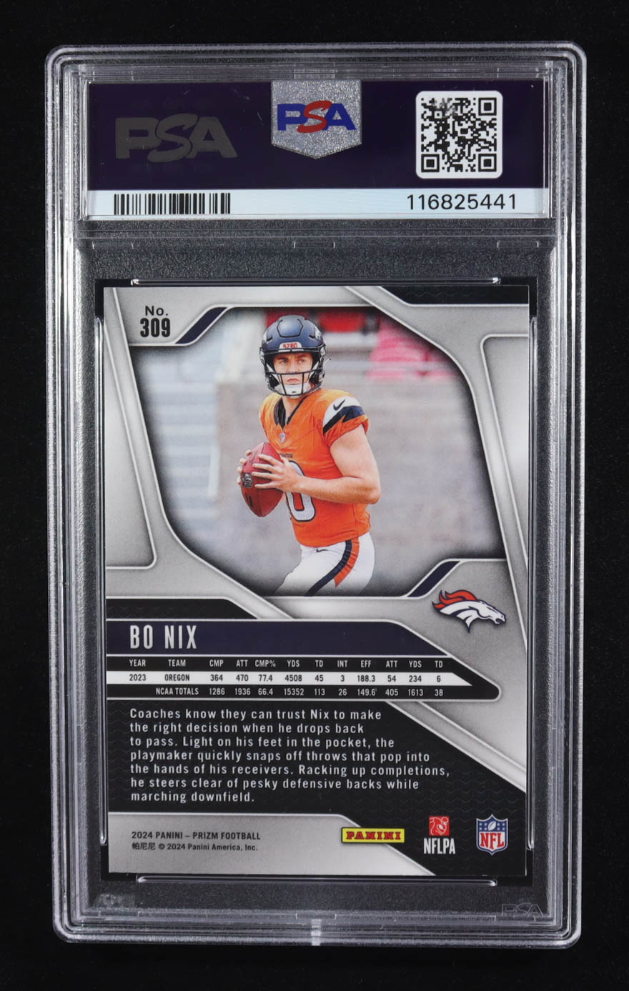Bo Nix 2024 Panini Prizm #309 RC (PSA 9) at PristineAuction.com Bo Nix 2024 Panini Prizm #309 RC (PSA 9) at PristineAuction.com