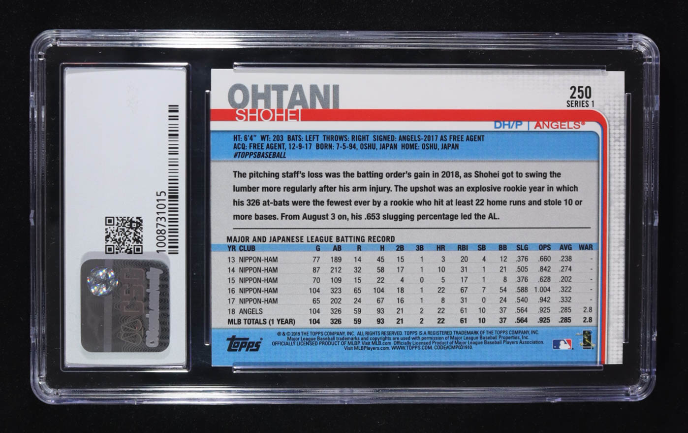 Shohei Ohtani 2019 Topps #250 (CSG 9) at PristineAuction.com Shohei Ohtani 2019 Topps #250 (CSG 9) at PristineAuction.com
