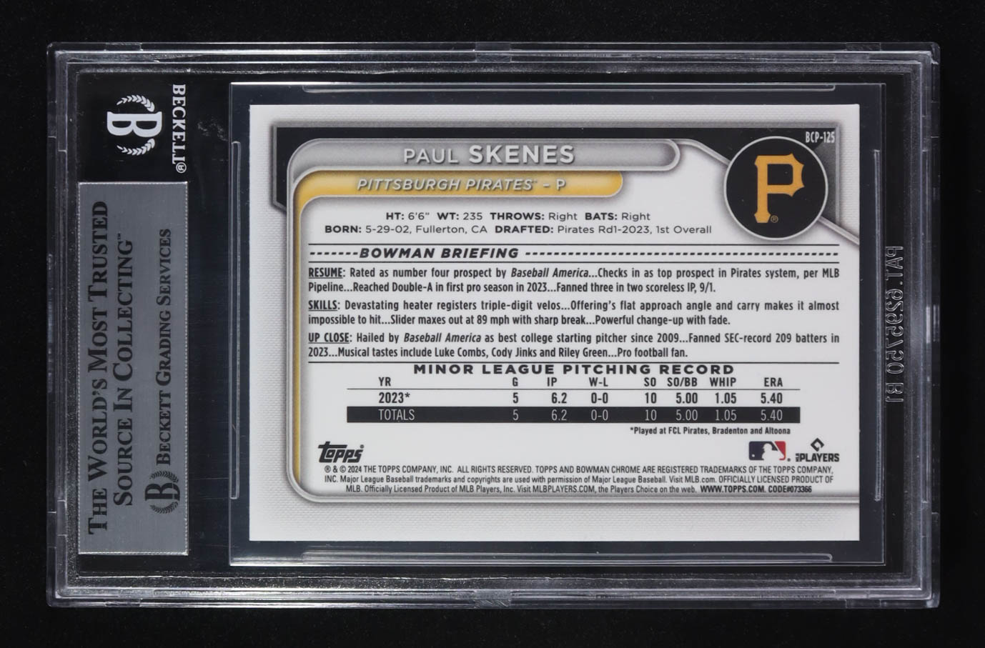 Paul Skenes 2024 Bowman Chrome Mega Box Prospects #BCP125 RC (BGS 9) at PristineAuction.com Paul Skenes 2024 Bowman Chrome Mega Box Prospects #BCP125 RC (BGS 9) at PristineAuction.com
