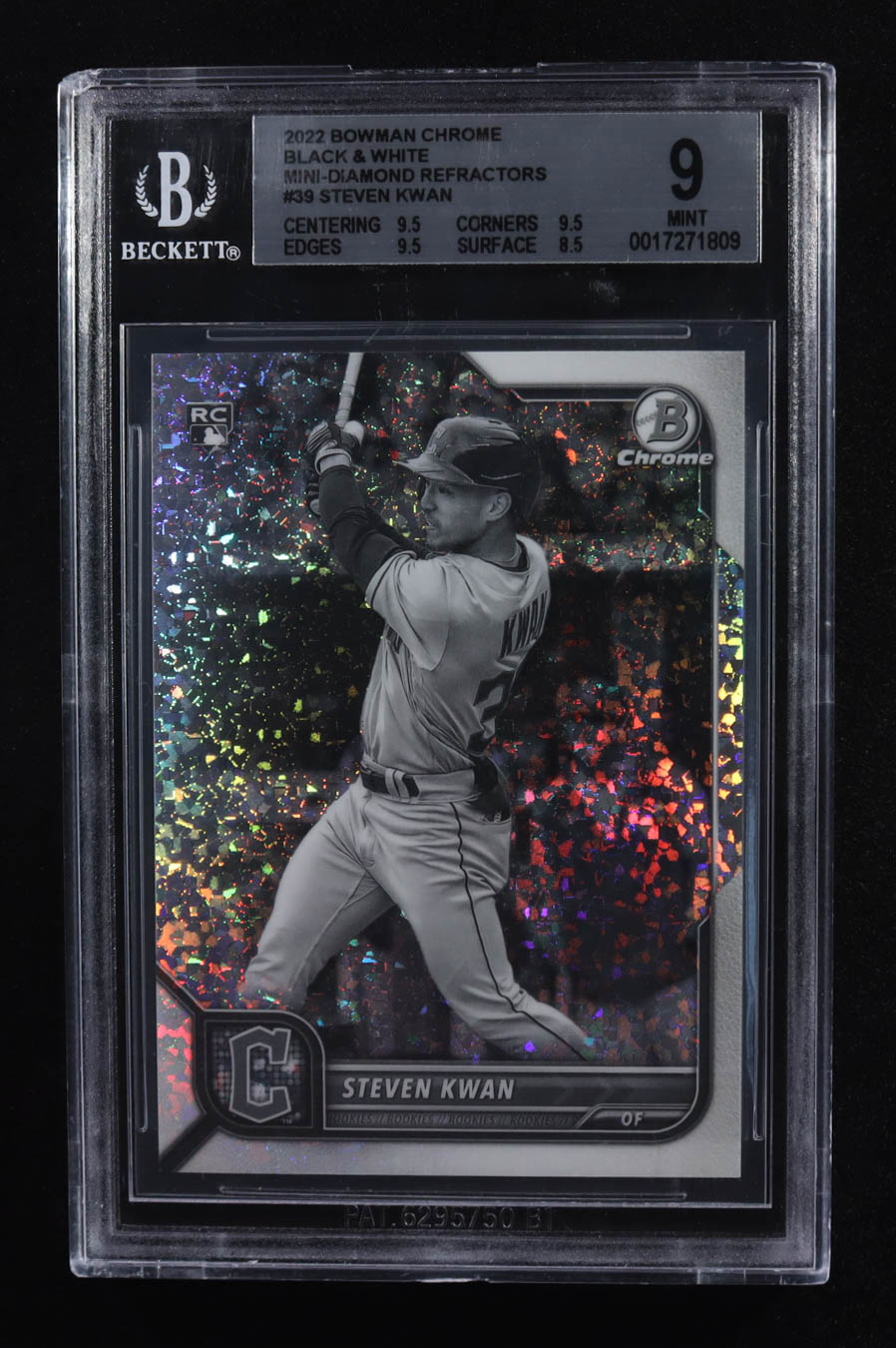 Steven Kwan 2022 Bowman Chrome Black and White Mini-Diamond Refractors #39 RC #099/199 (BGS 9) at PristineAuction.com Steven Kwan 2022 Bowman Chrome Black and White Mini-Diamond Refractors #39 RC #099/199 (BGS 9) at PristineAuction.com