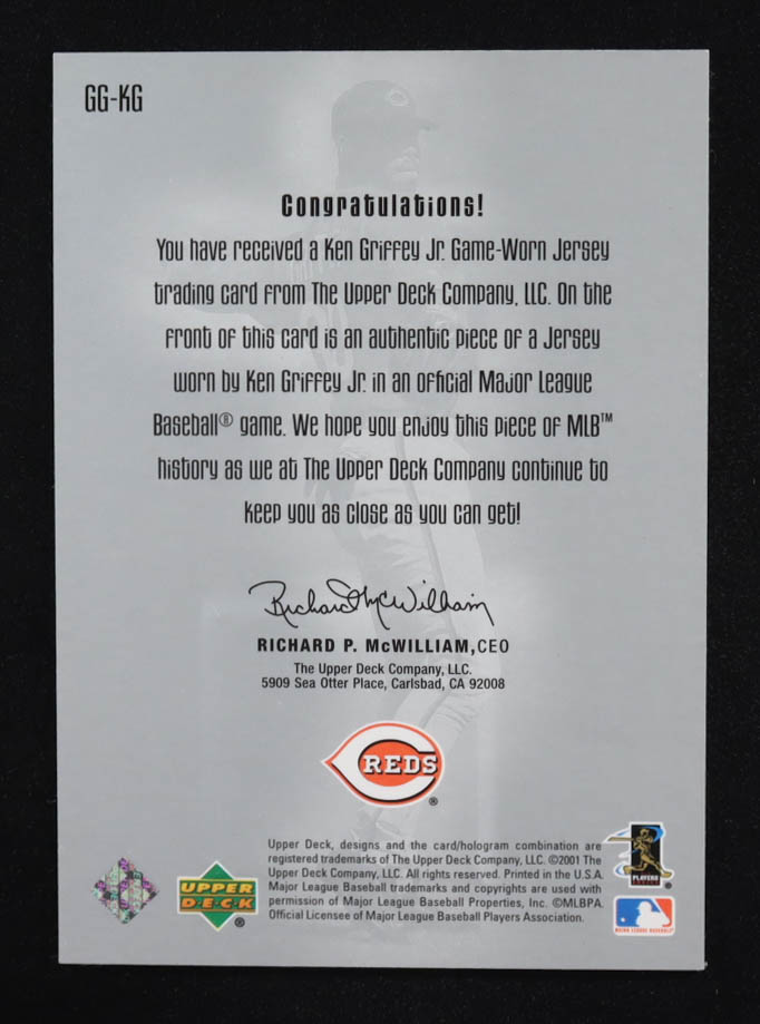 Ken Griffey Jr. 2001 Upper Deck Gold Glove Game Jersey #GGKG at PristineAuction.com Ken Griffey Jr. 2001 Upper Deck Gold Glove Game Jersey #GGKG at PristineAuction.com