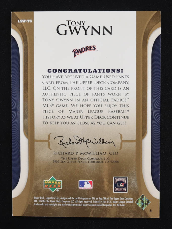 Tony Gwynn 2004 SP Legendary Cuts Legendary Swatches Pants #TG at PristineAuction.com Tony Gwynn 2004 SP Legendary Cuts Legendary Swatches Pants #TG at PristineAuction.com