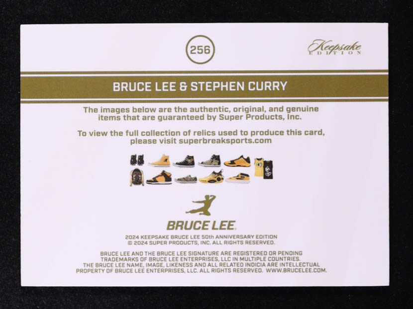 Bruce Lee / Stephen Curry 2024 Keepsake Edition Bruce Lee Relics Silver #256 at PristineAuction.com Bruce Lee / Stephen Curry 2024 Keepsake Edition Bruce Lee Relics Silver #256 at PristineAuction.com