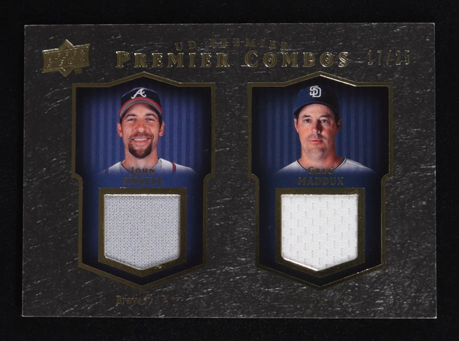 John Smoltz / Greg Maddux 2008 Upper Deck Premier Combos Memorablia Gold #SM #17/25 at PristineAuction.com John Smoltz / Greg Maddux 2008 Upper Deck Premier Combos Memorablia Gold #SM #17/25 at PristineAuction.com