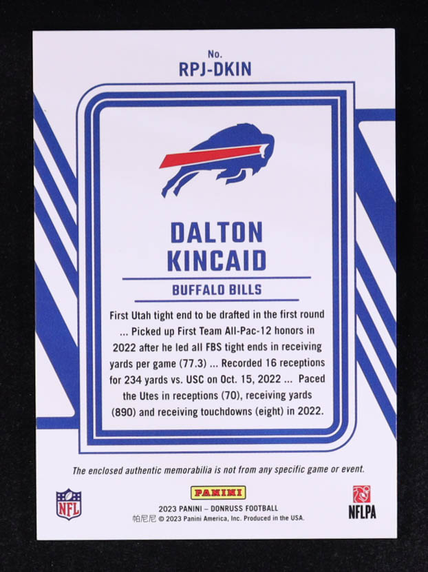 Dalton Kincaid 2023 Donruss Rookie Phenom Jerseys #31 RC at PristineAuction.com Dalton Kincaid 2023 Donruss Rookie Phenom Jerseys #31 RC at PristineAuction.com