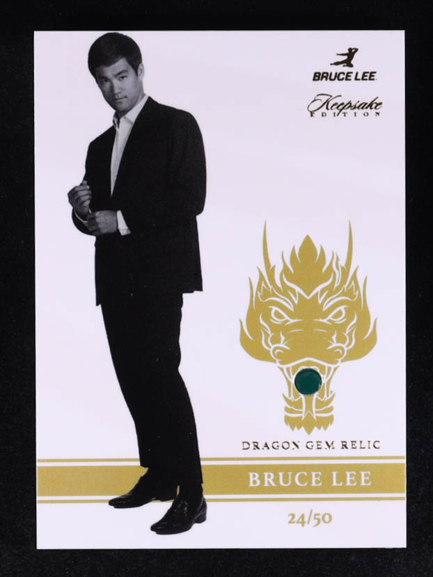 Bruce Lee 2024 Keepsake Edition Bruce Dragon Gem Relic #133 Green Onyx #24/50 at PristineAuction.com Bruce Lee 2024 Keepsake Edition Bruce Dragon Gem Relic #133 Green Onyx #24/50 at PristineAuction.com