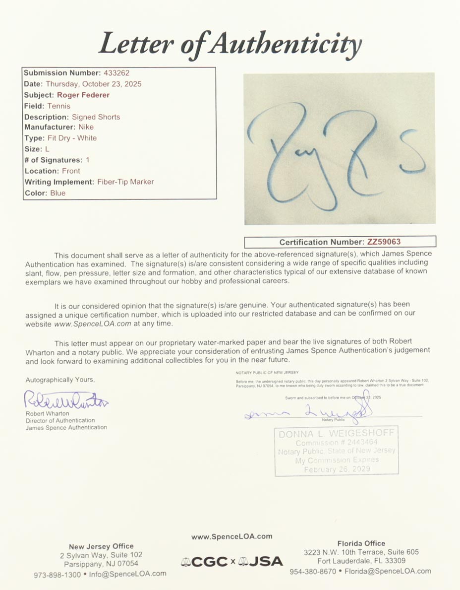 Roger Federer Signed Custom Framed Shorts Display (JSA) at PristineAuction.com Roger Federer Signed Custom Framed Shorts Display (JSA) at PristineAuction.com