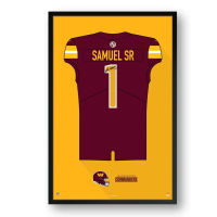 Deebo Samuel Sr. Commanders Custom Framed Jersey Art Print at PristineAuction.com