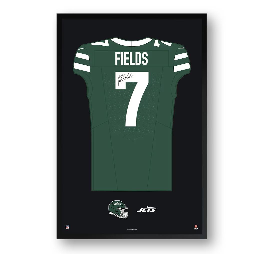 Justin Fields Jets Custom Framed Jersey Art Print at PristineAuction.com Justin Fields Jets Custom Framed Jersey Art Print at PristineAuction.com