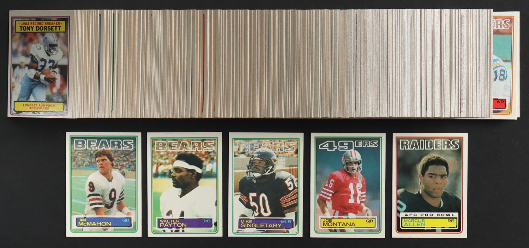 1983 Topps Football Complete Set of (396) Cards with Marcus Allen #294, Jim McMahon #33, Walter Payton #36, Mike Singletary #38 at PristineAuction.com 1983 Topps Football Complete Set of (396) Cards with Marcus Allen #294, Jim McMahon #33, Walter Payton #36, Mike Singletary #38 at PristineAuction.com