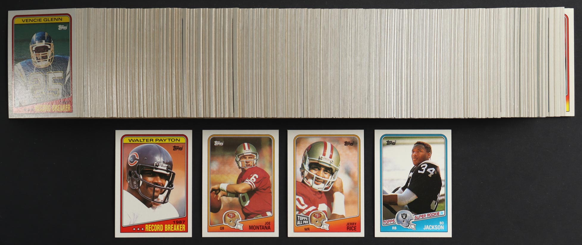 1988 Topps Football Complete Set of (396) Cards with Bo Jackson #327 SR RC, Walter Payton #5, Joe Montana #38, Jerry Rice #43 at PristineAuction.com 1988 Topps Football Complete Set of (396) Cards with Bo Jackson #327 SR RC, Walter Payton #5, Joe Montana #38, Jerry Rice #43 at PristineAuction.com
