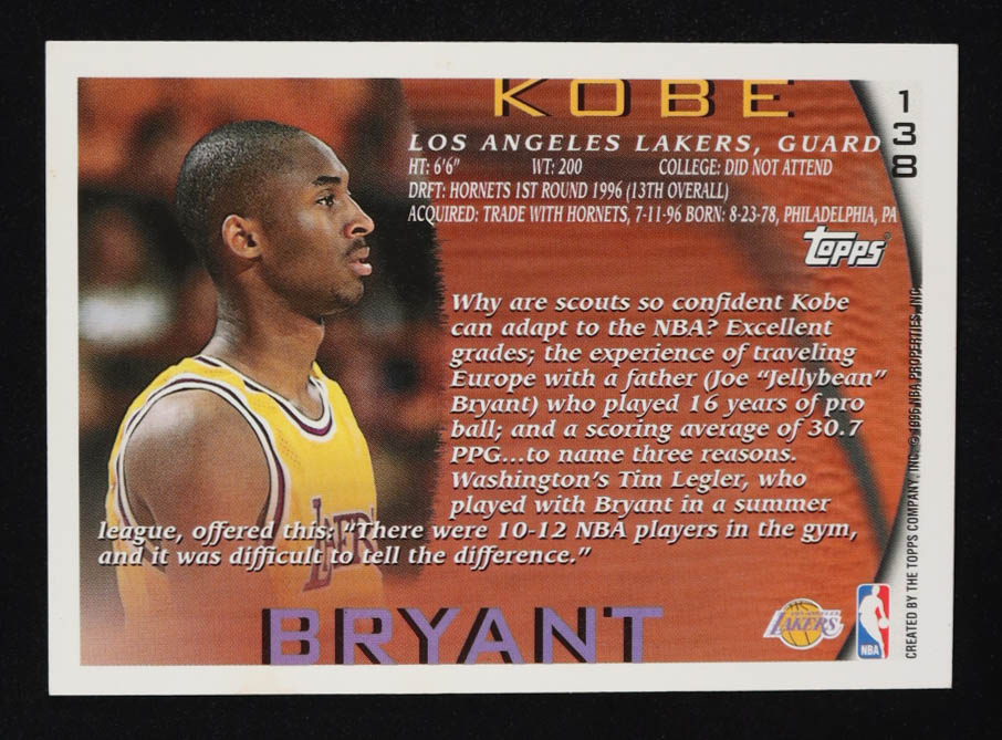 Kobe Bryant 1996-97 Topps #138 RC at PristineAuction.com Kobe Bryant 1996-97 Topps #138 RC at PristineAuction.com