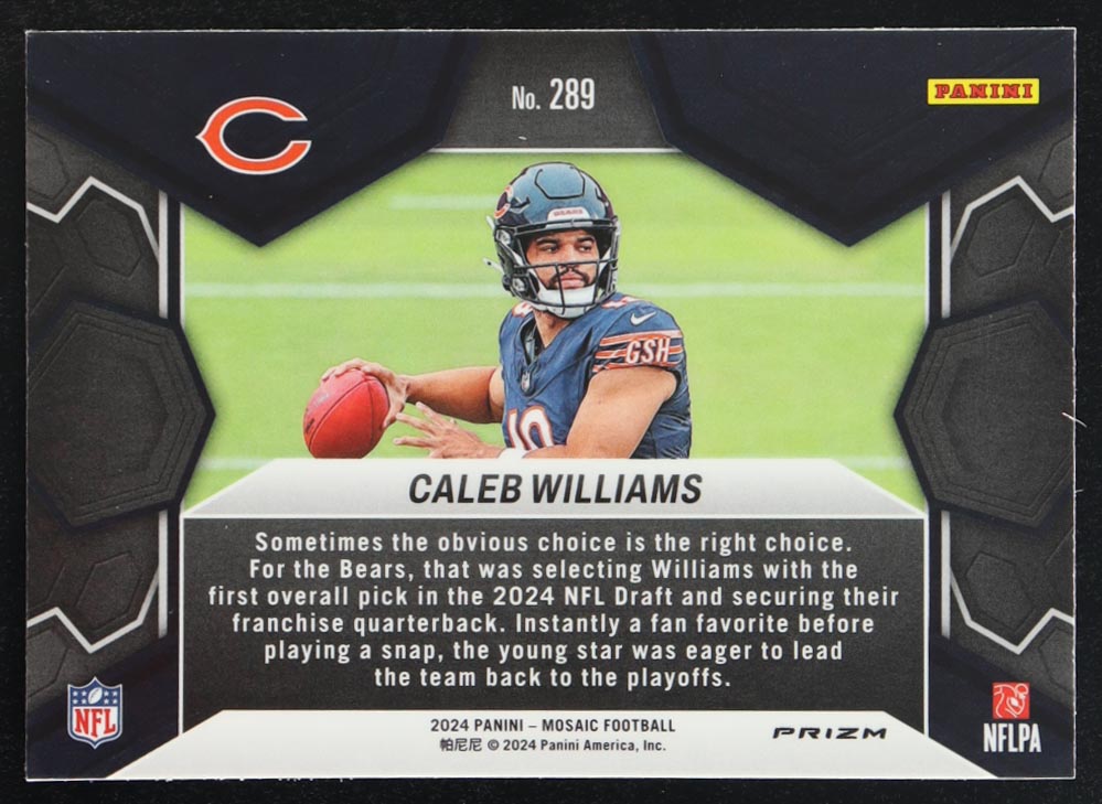 Caleb Williams 2024 Panini Mosaic Mosaic Camo Red #289 DEB at PristineAuction.com Caleb Williams 2024 Panini Mosaic Mosaic Camo Red #289 DEB at PristineAuction.com