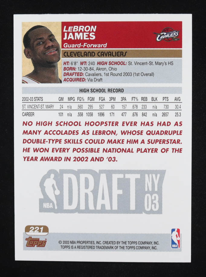LeBron James 2003-04 Topps #221 RC at PristineAuction.com LeBron James 2003-04 Topps #221 RC at PristineAuction.com