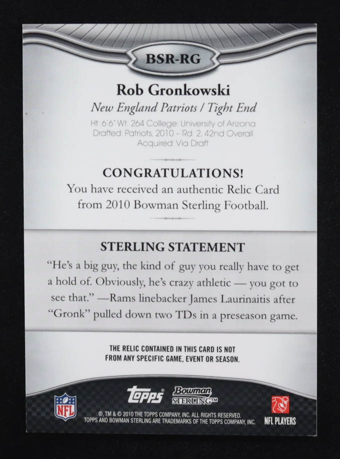 Rob Gronkowski 2010 Bowman Sterling JSY B #BSRRG RC at PristineAuction.com Rob Gronkowski 2010 Bowman Sterling JSY B #BSRRG RC at PristineAuction.com