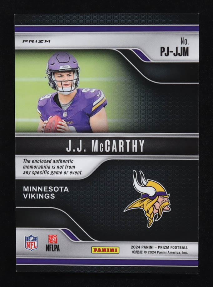 JJ McCarthy 2024 Panini Prizm Premier Jerseys #8 RC at PristineAuction.com JJ McCarthy 2024 Panini Prizm Premier Jerseys #8 RC at PristineAuction.com
