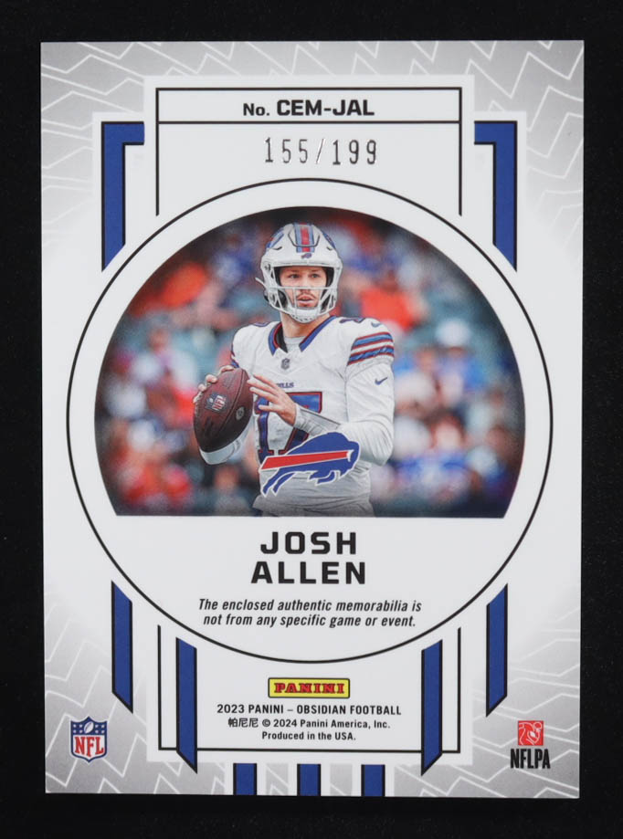 Josh Allen 2023 Panini Obsidian Cutting Edge Memorabilia #7 #155/199 at PristineAuction.com Josh Allen 2023 Panini Obsidian Cutting Edge Memorabilia #7 #155/199 at PristineAuction.com