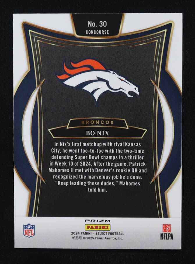 Bo Nix 2024 Panini Select Concourse Red White Blue #30 RC at PristineAuction.com Bo Nix 2024 Panini Select Concourse Red White Blue #30 RC at PristineAuction.com
