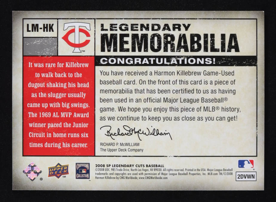 Harmon Killebrew 2008 SP Legendary Cuts Legendary Memorabilia 99 #HK #91/99 at PristineAuction.com Harmon Killebrew 2008 SP Legendary Cuts Legendary Memorabilia 99 #HK #91/99 at PristineAuction.com