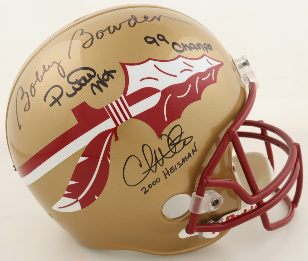 Bobby Bowden, Peter Warrick & Chris Weinke Signed Florida State Seminoles Full-Size Helmet inscribed "99 Champs" & "2000 Heisman" (Beckett & PSA) at PristineAuction.com Bobby Bowden, Peter Warrick & Chris Weinke Signed Florida State Seminoles Full-Size Helmet inscribed "99 Champs" & "2000 Heisman" (Beckett & PSA) at PristineAuction.com