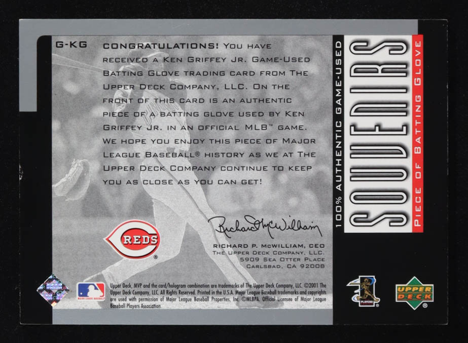 Ken Griffey Jr. 2001 Upper Deck MVP Game Souvenirs Batting Glove #GKG at PristineAuction.com Ken Griffey Jr. 2001 Upper Deck MVP Game Souvenirs Batting Glove #GKG at PristineAuction.com