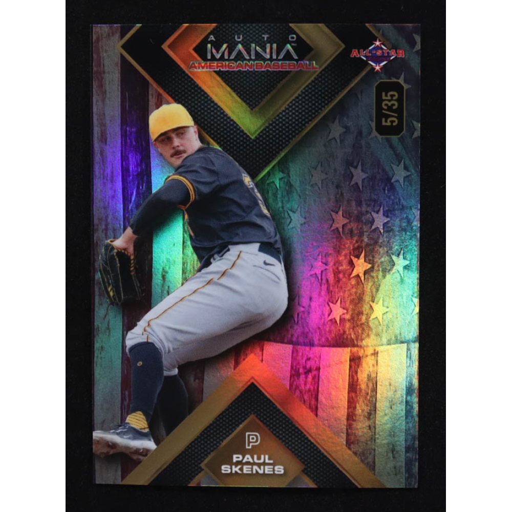 Paul Skenes 2024 Wild Card Auto Mania American Baseball Vintage Flag Rainbow Foil #AMASQ-PS3 #05/35 RC at PristineAuction.com