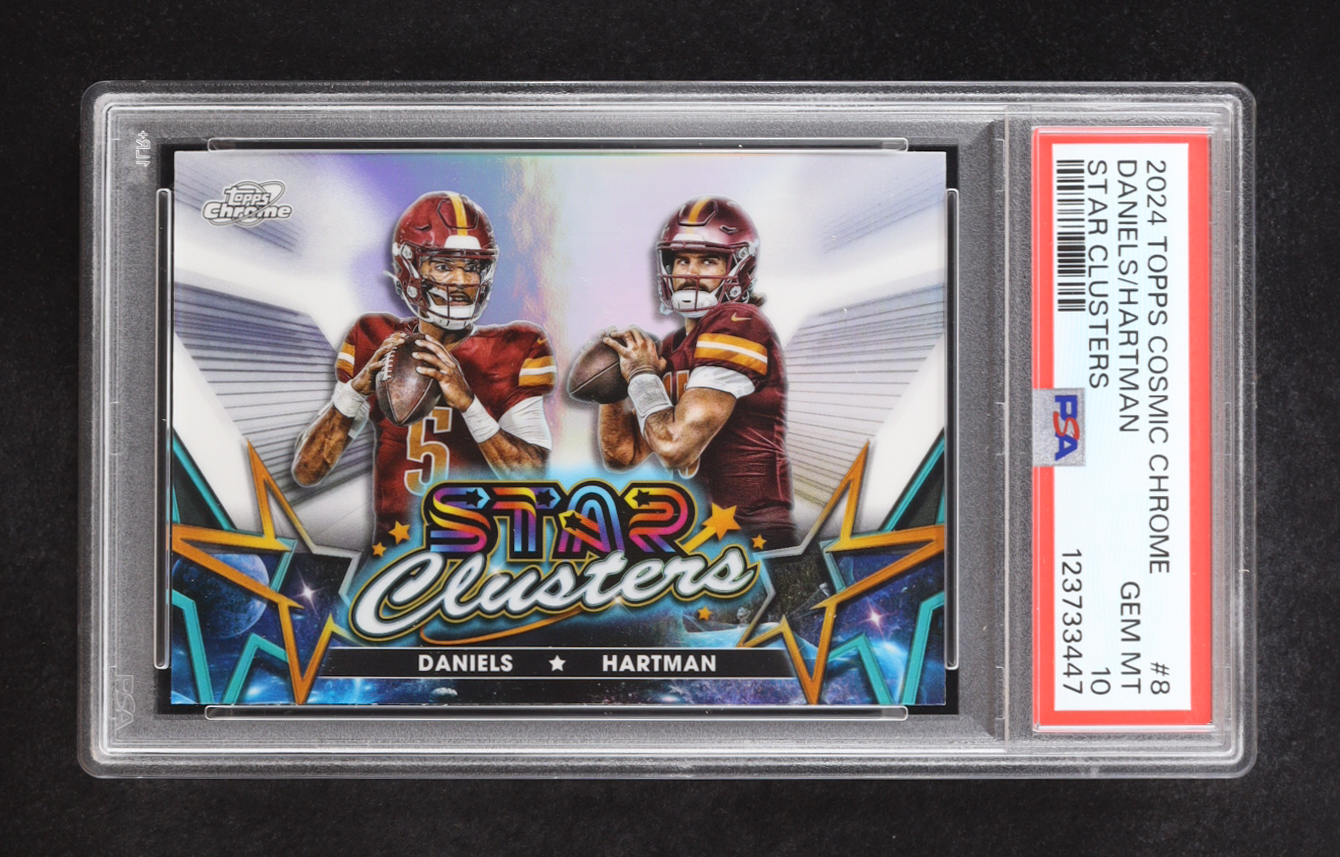 Jayden Daniels / Sam Hartman 2024 Topps Chrome Cosmic Star Clusters #SCL-8 RC (PSA 10) at PristineAuction.com Jayden Daniels / Sam Hartman 2024 Topps Chrome Cosmic Star Clusters #SCL-8 RC (PSA 10) at PristineAuction.com