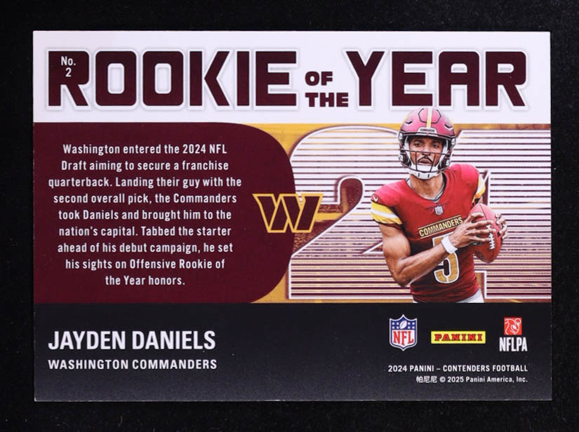 Jayden Daniels 2024 Panini Contenders Rookie of the Year Contenders Silver #2 RC at PristineAuction.com Jayden Daniels 2024 Panini Contenders Rookie of the Year Contenders Silver #2 RC at PristineAuction.com
